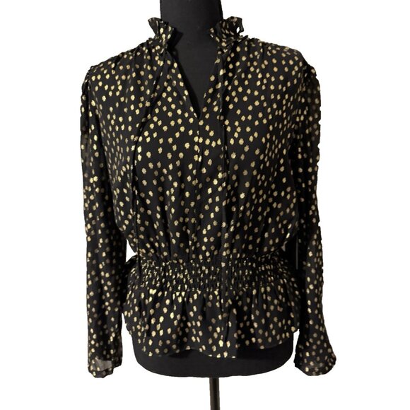 Vince Camuto Holiday Top Gold Black Sleeve Small Long Sleeve NEW - Picture 1 of 11